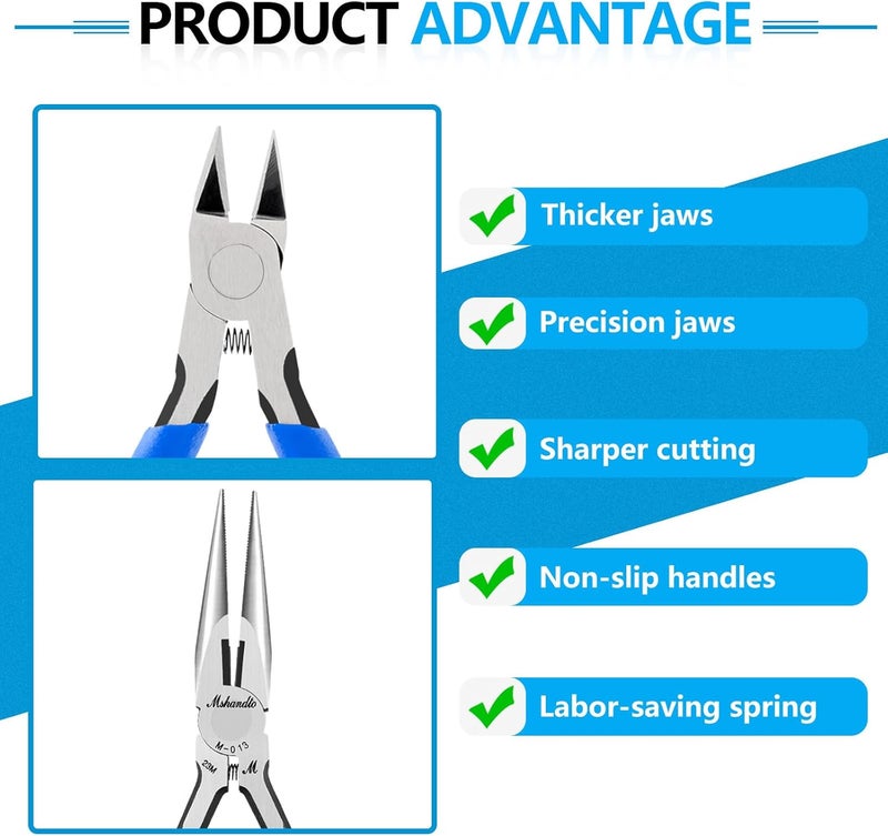 mshandto Needle Nose Pliers and Wire Cutters Set, 5" High Carbon Steel Pliers Set, Ultra-Sharp Crafts Diagonal Cutters, Long Nose Pliers for Jewelry Making, Electronics Repair, Object Grasping - Image 3